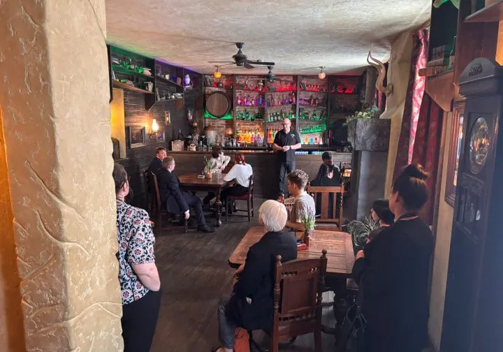 Harrison College students attending an escape room design Q&A with Nick at The Twisted Broom in Doncaster.